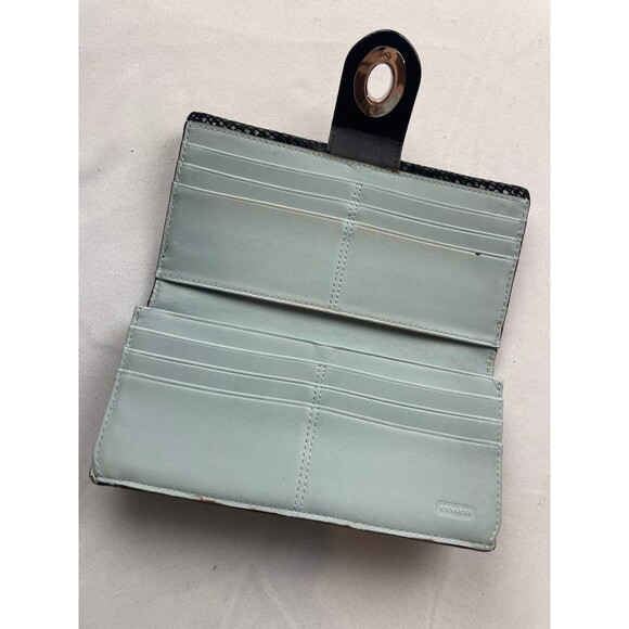 Coach Black Leather Logo Hampton Turnlock Wallet w/ Checkbook Cover - Picture 3 of 7